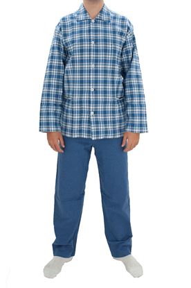 Picture of Light Blue pattern men's cotton flannel pajamas